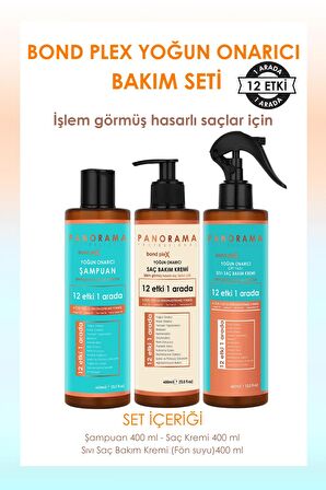 PANORAMA Professional Bond Plex Bakım Seti 12 Etki 1 Arada/400 ml Şampuan-Saç Bakım Kremi-Sıvı Saç Kremi