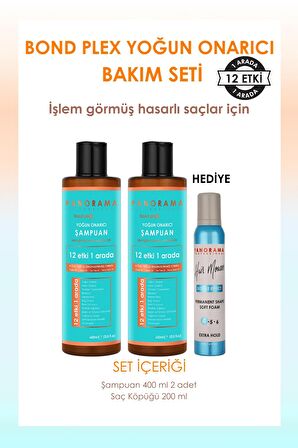 PANORAMA Professional Bond Plex Bakım Seti 12 Etki 1 Arada/400 ml x2 Şampuan + Saç Köpüğü Hediyeli