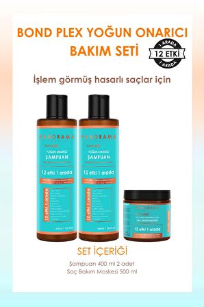 Panaroma Professional Bond Plex Bakım Seti 12 Etki 1 Arada/400 ml x2 Şampuan + 500 ml Saç Bakım Maskesi