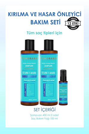 PANORAMA Professional Kırılma ve Hasar Önleyici Bakım Seti/400 ml x2 Şampuan + 100 ml Saç Bakım Yağı