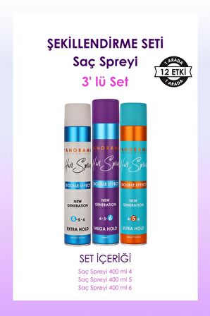 PANORAMA Şekillendirme Seti / Saç Spreyi 3'lü Set 400 ml X 3 Adet 4-5-6