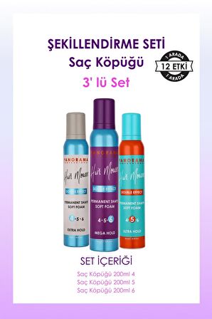 PANORAMA Professional Şekillendirme Seti / Saç Köpüğü 3'lü Set 200 ml X 3 Adet 4-5-6