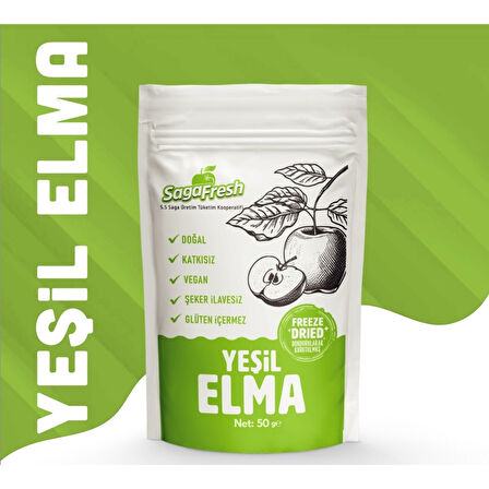 Dondurularak Kurutulmuş Yeşil Elma Dilimleri (50 G)