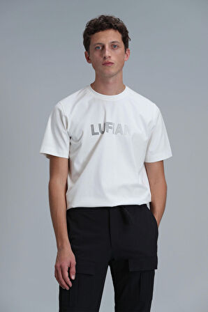 Lufian Erkek Benjamın Modern Grafik T-Shirt 111020197 Kırık Beyaz