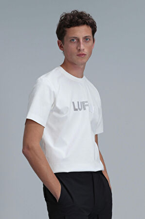 Lufian Erkek Benjamın Modern Grafik T-Shirt 111020197 Kırık Beyaz