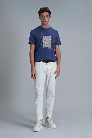 Nally Modern Grafik T- Shirt Koyu Saks