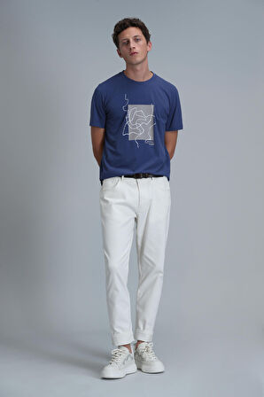 Nally Modern Grafik T- Shirt Koyu Saks