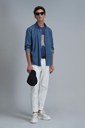 Nally Modern Grafik T- Shirt Koyu Saks