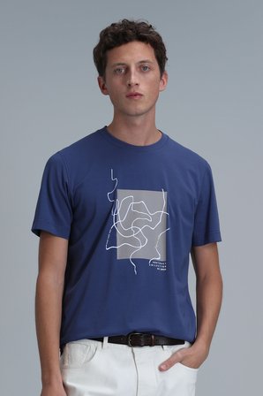 Nally Modern Grafik Tişört Koyu Saks
