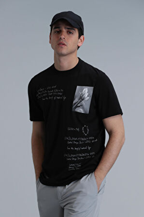 Fred Modern Grafik T- Shirt Siyah