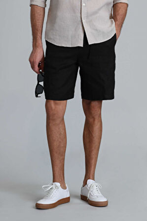 Peler Spor Erkek Chino Şort Slim Fit Siyah