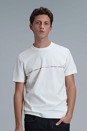 Lufian Erkek Carlos Modern Grafik T-Shirt 111020211 Kırık Beyaz