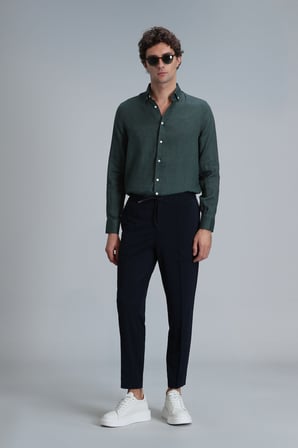Pitaya Erkek Keten Gömlek Comfort Fit Yeşil