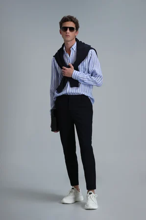 London Erkek Keten Gömlek Regular Fit Mavi