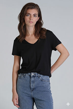 Florans Kadın %100 Pamuk T-Shirt Siyah