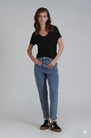 Florans Kadın %100 Pamuk T-Shirt Siyah