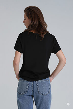 Florans Kadın %100 Pamuk T-Shirt Siyah
