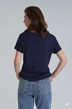 Florans Kadın %100 Pamuk T-Shirt Lacivert