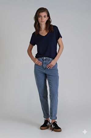 Florans Kadın %100 Pamuk T-Shirt Lacivert