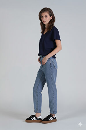 Florans Kadın %100 Pamuk T-Shirt Lacivert