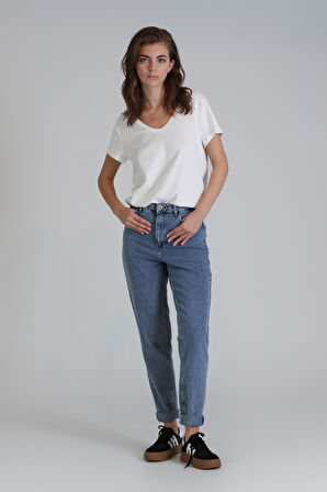 Florans Kadın %100 Pamuk T-Shirt Ekru