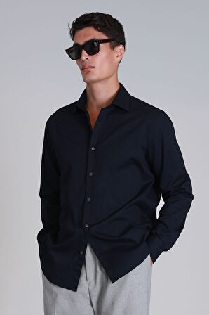 Erkek Ferla Basic Gömlek Slim Fit - Lacivert | M