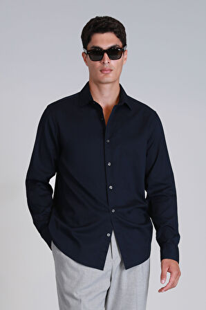 Erkek Ferla Basic Gömlek Slim Fit - Lacivert | XL