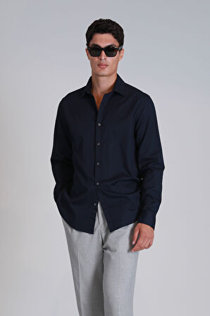 Erkek Ferla Basic Gömlek Slim Fit - Lacivert | XXL