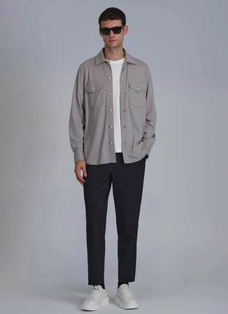 LUFIAN Slim Fit Gömlek Yaka Bej Erkek Gömlek CAMERON