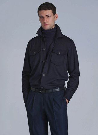 LUFIAN Slim Fit Gömlek Yaka Lacivert Erkek Gömlek CAMERON