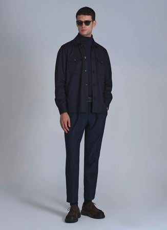 LUFIAN Slim Fit Gömlek Yaka Lacivert Erkek Gömlek CAMERON