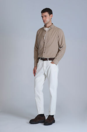 Water Erkek Basic Gömlek Slim Fit Bej