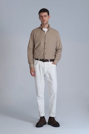 Water Erkek Basic Gömlek Slim Fit Bej