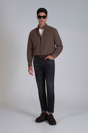 Water Erkek Basic Gömlek Slim Fit Kum