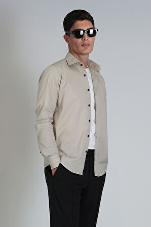 Ferla Erkek Basic Gömlek Slim Fit Bej