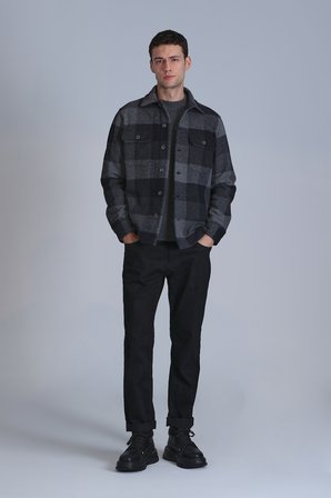 Broken Erkek Basic Gömlek Slim Fit Siyah