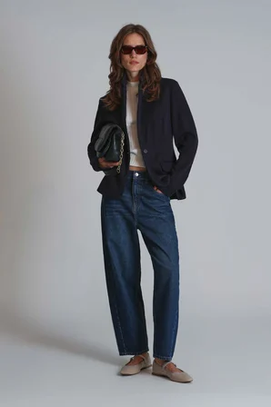 Lotus Kadın Denim Mom Fıt- Yüksek Bel Koyu Mavi