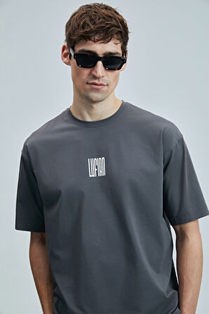 Lufian Erkek Helıx Modern Grafik T-Shirt 111020245 Koyu Gri