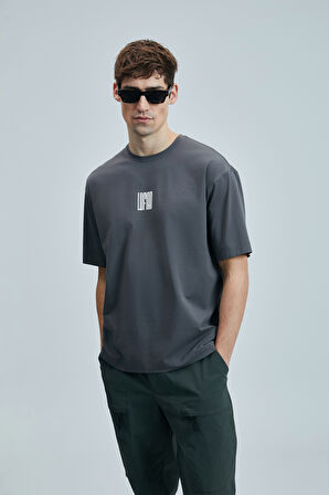 Lufian Erkek Helıx Modern Grafik T-Shirt 111020245 Koyu Gri