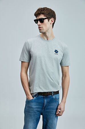 Lufian Erkek Peace Modern Grafik T-Shirt 111020246 Gri