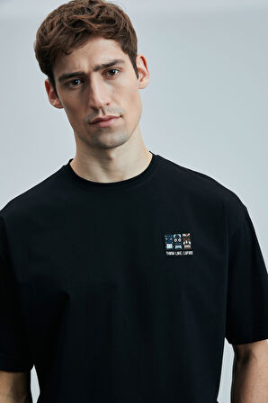 Lufian Erkek Mask Modern Grafik T-Shirt 111020248 Siyah