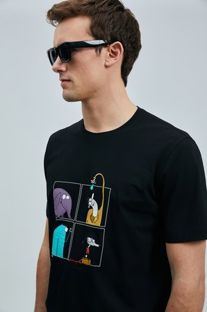 Funky Modern Grafik Tişört Siyah