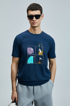 Funky Modern Grafik Tişört Lacivert
