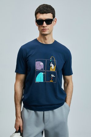 Funky Modern Grafik Tişört Lacivert