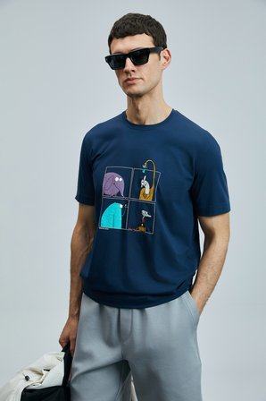 Funky Modern Grafik Tişört Lacivert
