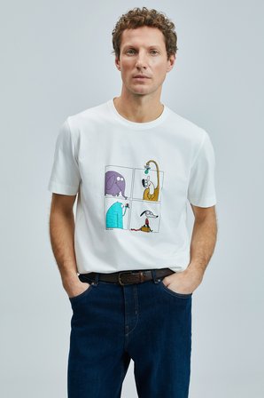 Funky Modern Grafik Tişört Kırık Beyaz