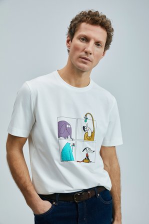 Funky Modern Grafik Tişört Kırık Beyaz