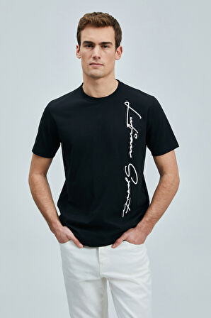 Lufian Erkek Justın Modern Grafik T-Shirt 111020231 Siyah