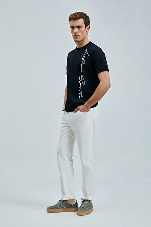Lufian Erkek Justın Modern Grafik T-Shirt 111020231 Siyah
