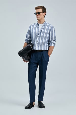 Alberto Smart Erkek Chino Pantolon Comfort Pileli Lacivert